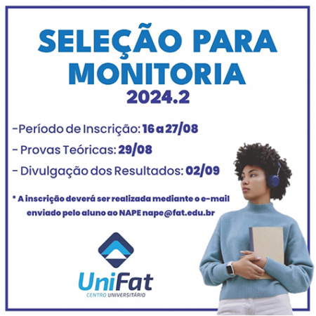 Estão abertas as inscrições para a seleção de monitoria 2024.2